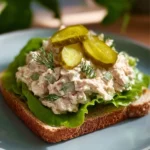 Healthy Greek Yogurt Dill Pickle Tuna Salad served in a bowl with fresh ingredients
