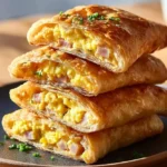 Homemade breakfast hot pockets filled with eggs, cheese, and vegetables