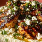 Delicious Hot Honey Feta Chicken drizzled with spicy honey glaze
