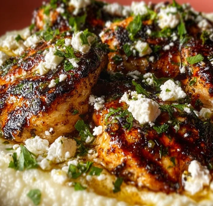 Delicious Hot Honey Feta Chicken drizzled with spicy honey glaze