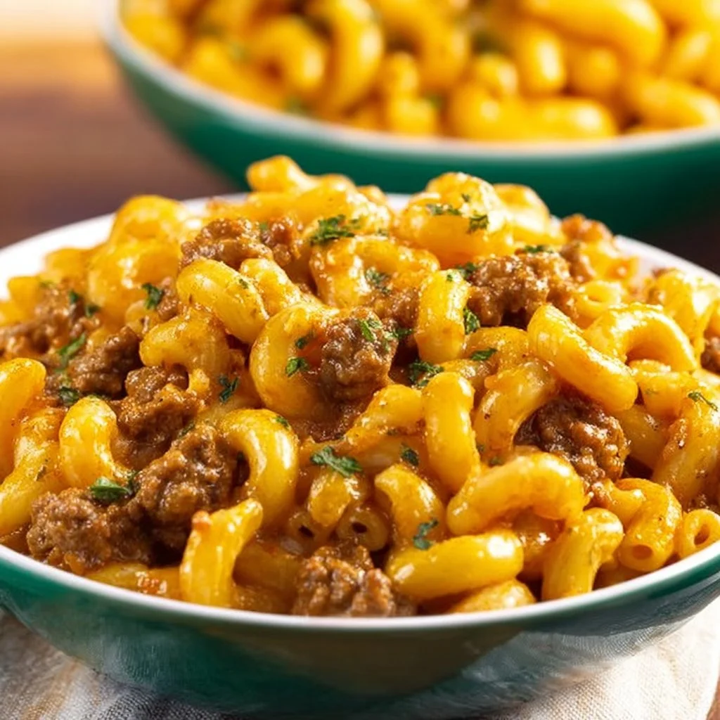 Delicious Instant Pot cheeseburger macaroni served in a bowl
