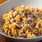 Delicious Instant Pot Hamburger Stroganoff served in a bowl