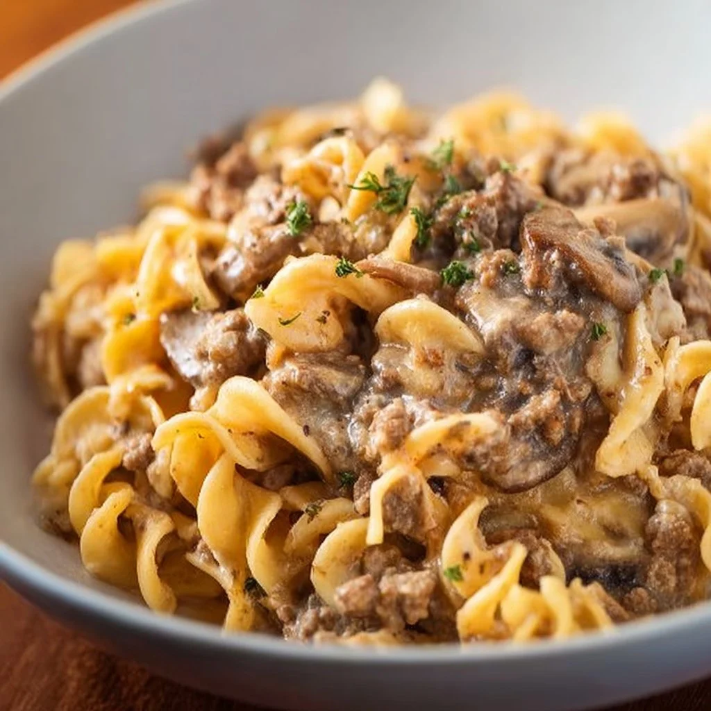 Delicious Instant Pot Hamburger Stroganoff served in a bowl