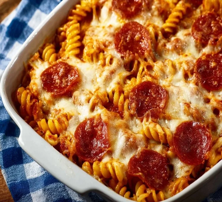 Delicious Instant Pot Pizza Pasta Casserole ready to serve in a colorful dish.