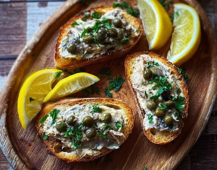 Lemon Caper Sardines Pate Crostini