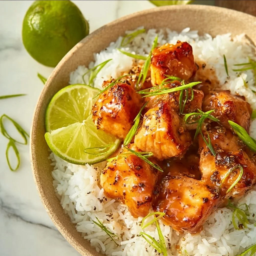 Crispy Bang Bang Salmon bites served with a tangy sauce