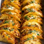 Mini baked chicken tacos served on a plate with fresh toppings.