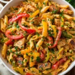 Delicious One Pot Cajun Chicken Pasta with chicken, pasta, and colorful veggies