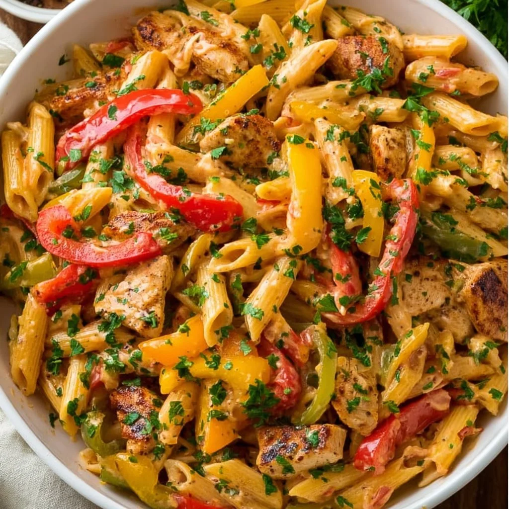 Delicious One Pot Cajun Chicken Pasta with chicken, pasta, and colorful veggies