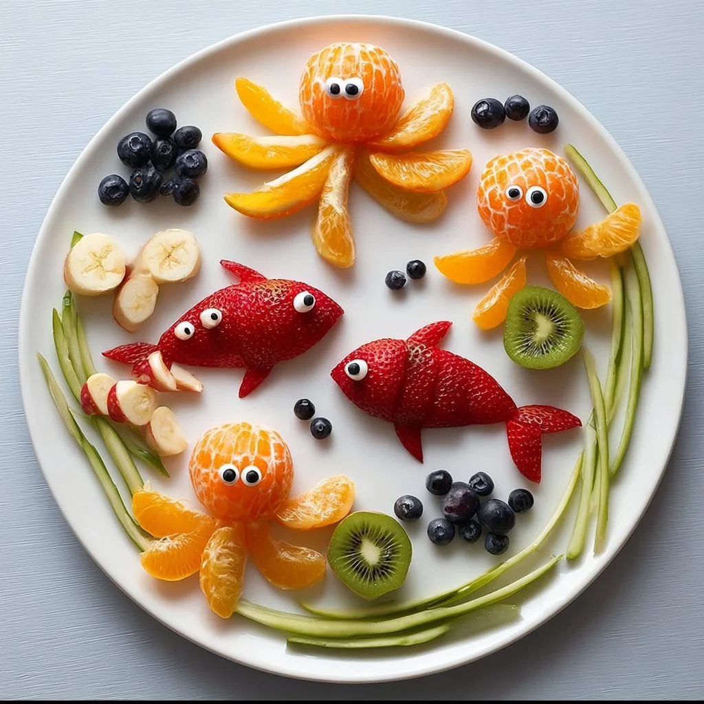 Colorful and fun fruit plates for kids, promoting healthy eating habits.
