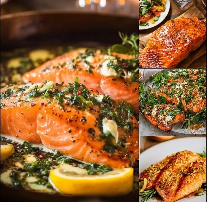 A variety of delicious salmon recipes featuring healthy ingredients and cooking methods.