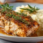 Tender slow cooker chicken breast served with herbs and spices