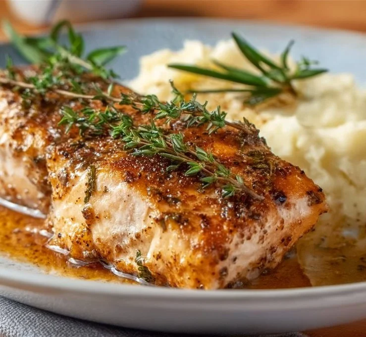 Tender slow cooker chicken breast served with herbs and spices
