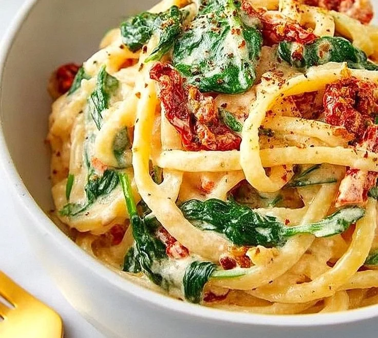 Spicy Spinach and Sun Dried Tomato Pasta
