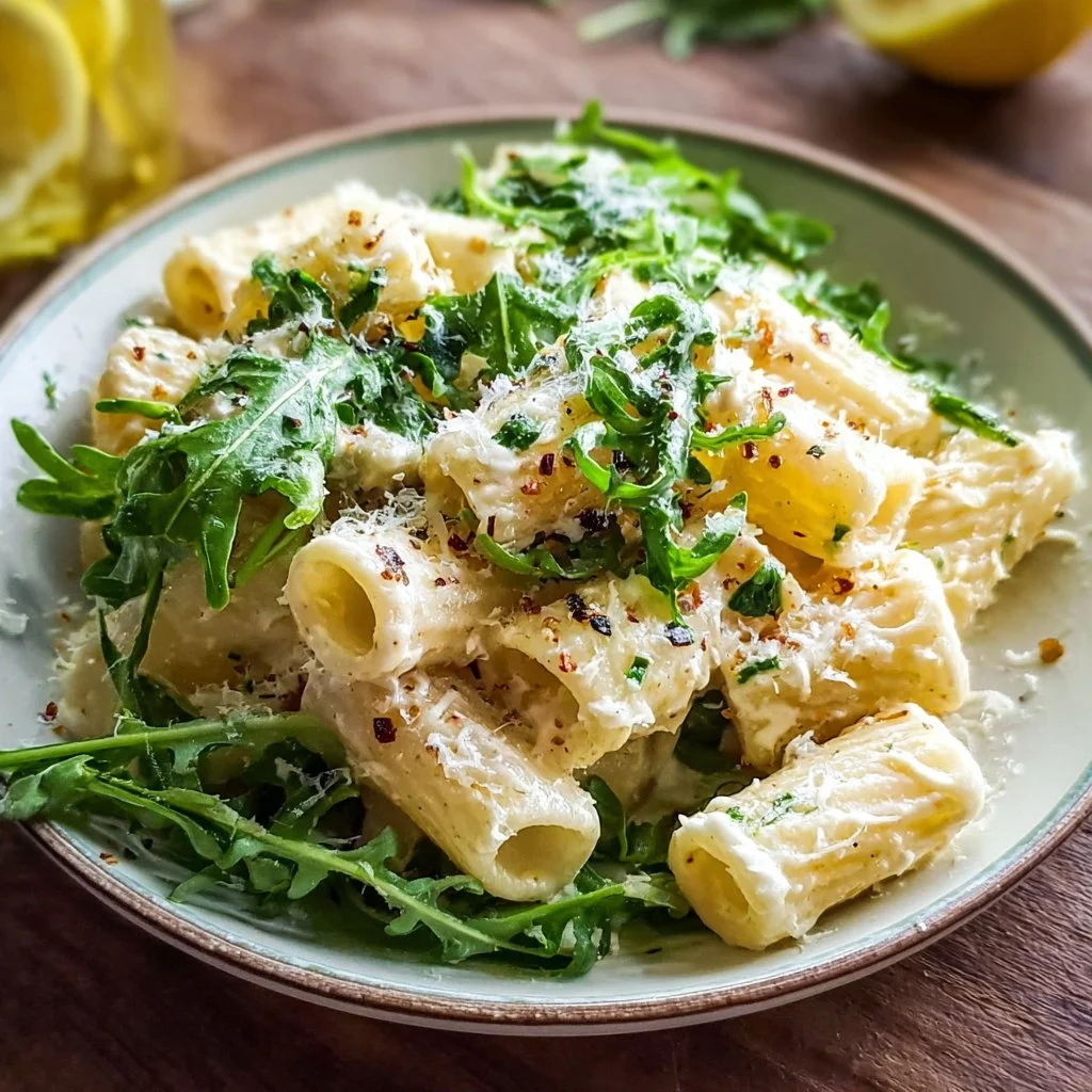 Creamy lemon ricotta pasta with arugula from Stanley Tucci's recipe.