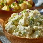 Dill Pickle Potato Salad served in a bowl, perfect for summer gatherings.