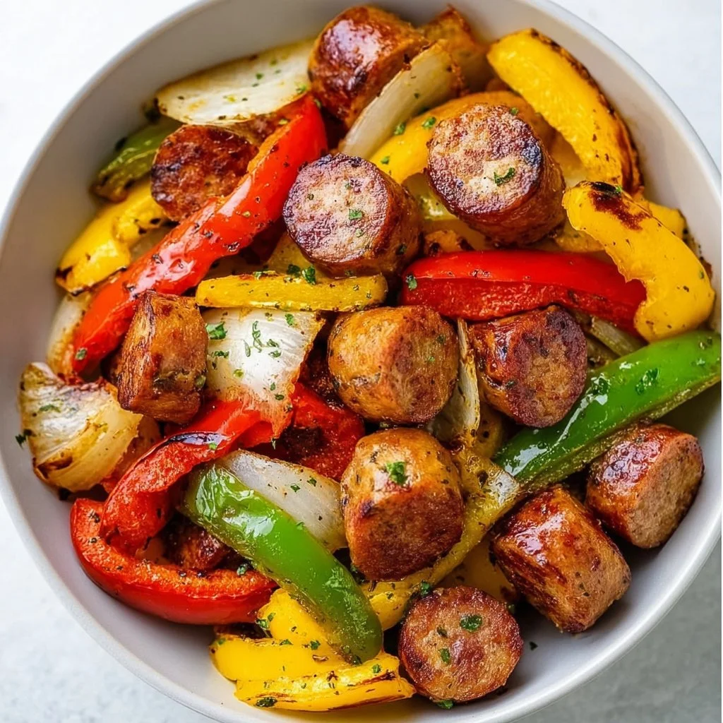 This air fryer sausage and peppers recipe is the ideal quick weeknight dinner! It's healthy…