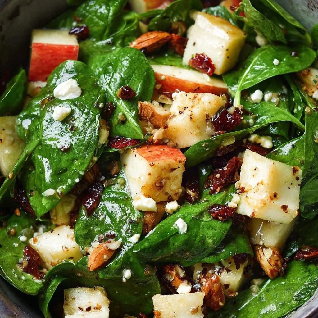 Apple Almond Feta Spinach Salad