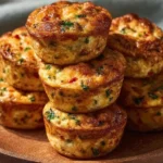 Colorful breakfast casserole topped with vegetables and cheese, perfect for brunch.