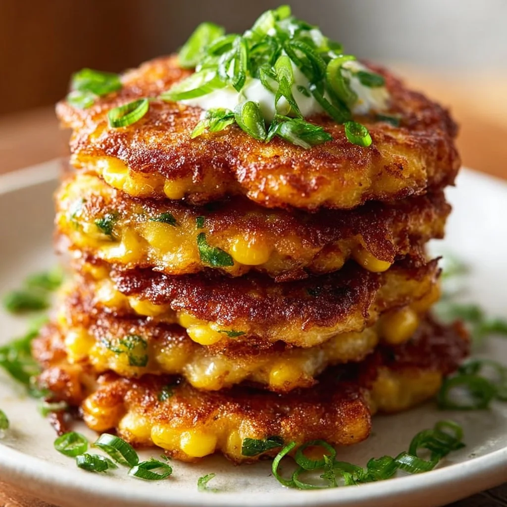 Plate of cheesy corn fritters served with dipping sauce