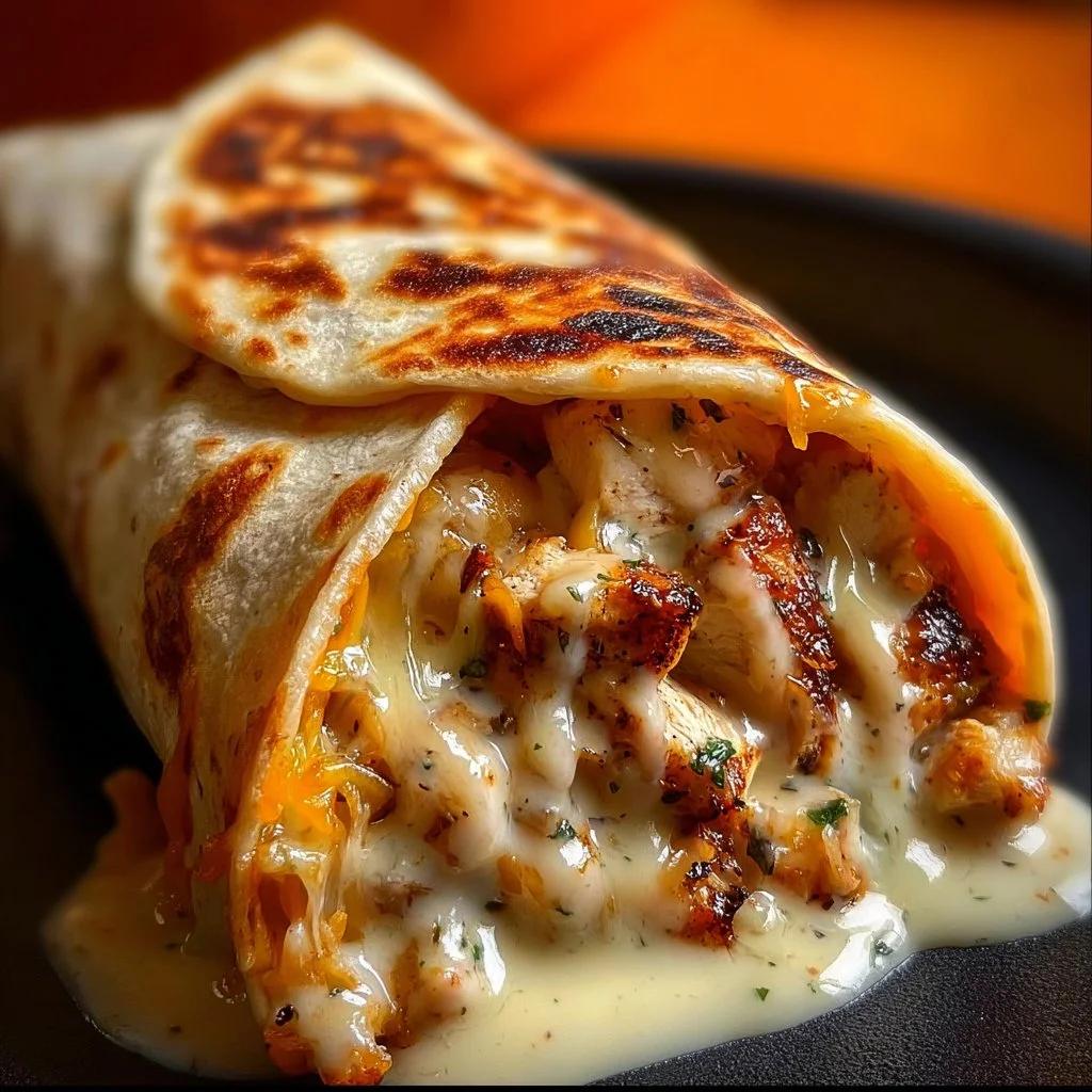 Cheesy Garlic Chicken Wraps served with fresh vegetables and herbs