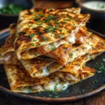 Cheesy hot honey chicken quesadillas plated with fresh ingredients