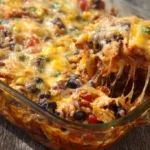 Savory Chicken Enchilada Bake Casserole topped with cheese and cilantro