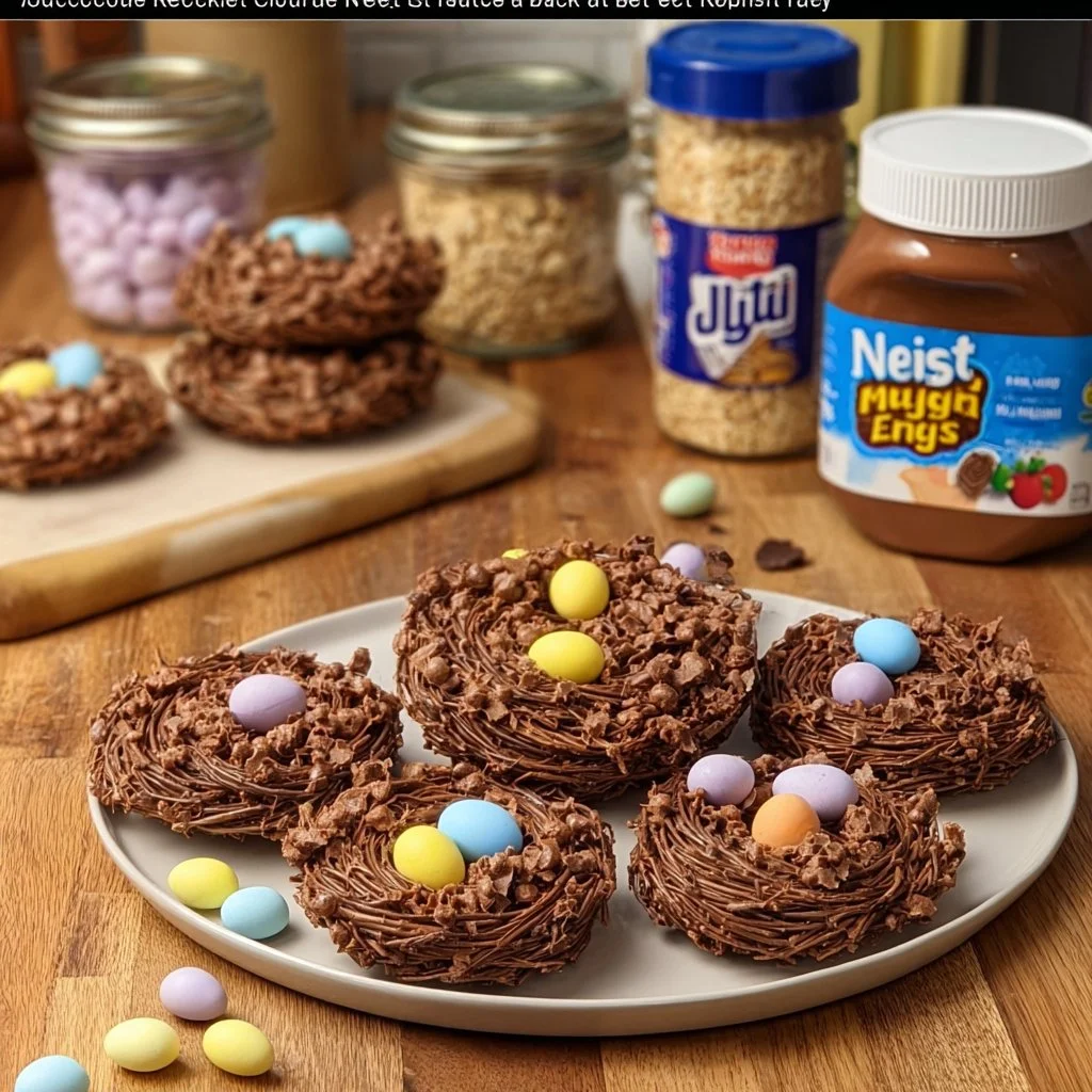 Delicious chocolate Easter nests made for a festive dessert