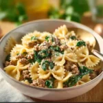 Comforting crockpot ground beef pasta served in a bowl