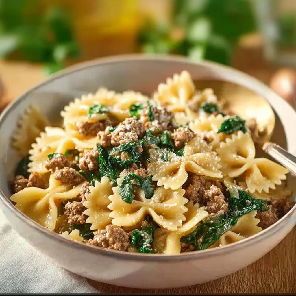 Comforting crockpot ground beef pasta served in a bowl