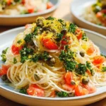 Cool and refreshing pasta salad with colorful vegetables and dressing