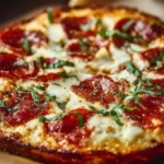 Cottage Cheese Pizza Bowl topped with fresh vegetables and herbs