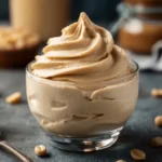 Cottage cheese topped with rich peanut butter in a bowl