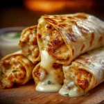 Delicious cheesy garlic chicken wraps served on a plate.