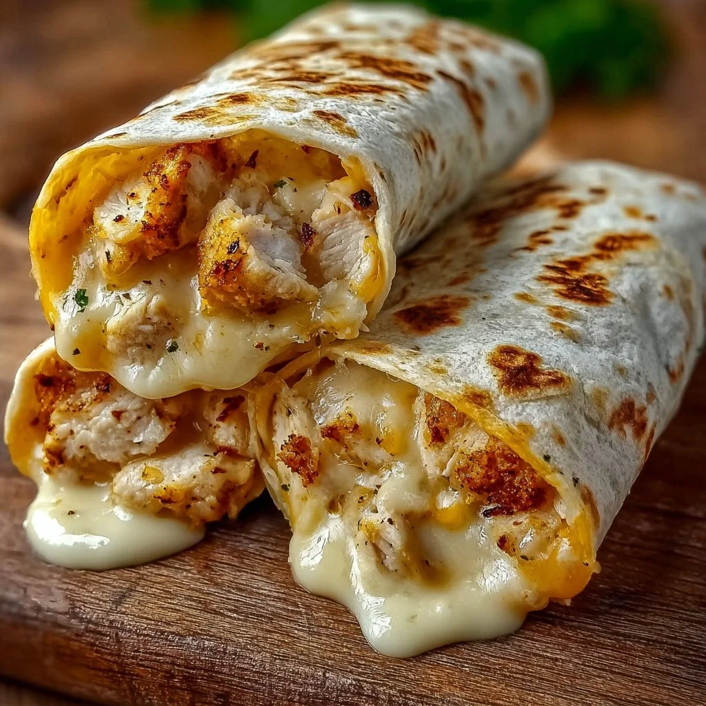 Cozy Cheesy Garlic Chicken Wraps