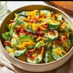 Creamy Cucumber Bacon Salad with fresh ingredients in a bowl