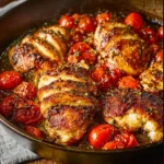 Creamy pesto chicken dish served with vegetables