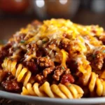 Delicious Crockpot Taco Pasta ready to serve in a bowl.