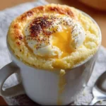 Delicious and easy mug cake dessert recipe in a ceramic mug