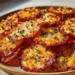 Plate of homemade pepperoni cheese crisps served as a savory snack.