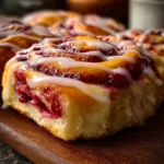 Delicious homemade raspberry sweet rolls on a plate