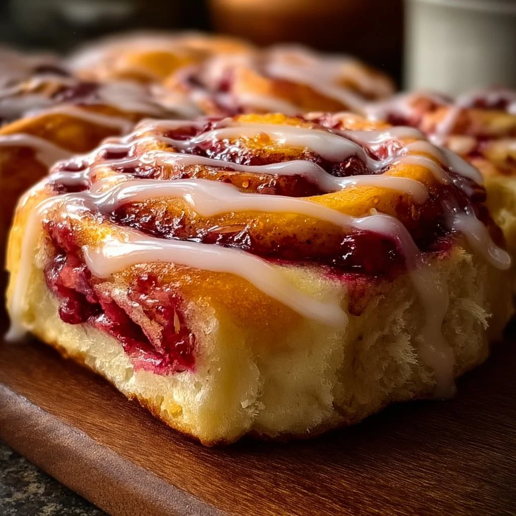 Delicious homemade raspberry sweet rolls on a plate