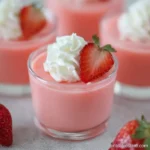 Easy strawberry jello dessert with Greek yogurt in a glass dish