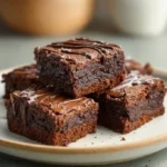 Delicious flourless Greek yogurt brownies topped with chocolate drizzle.