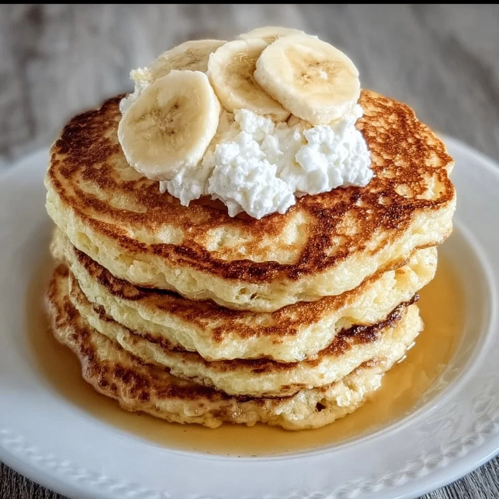Fluffy Banana Cottage Cheese Pancakes