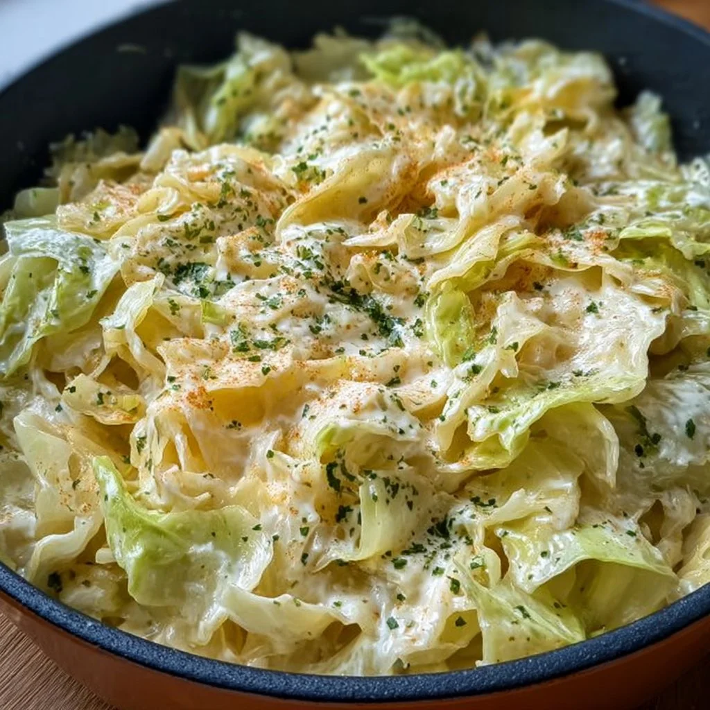 Garlic Alfredo with Tender Cabbage