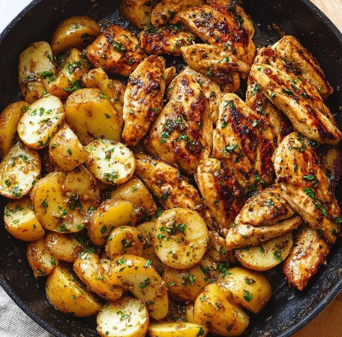 Garlic Butter Chicken and Potatoes Skillet - #eatwell101 #recipe One skillet. This chicken recipe … | Skillet dinner recipes, Healthy recipes, Health dinner recipes