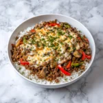 Ground Beef Philly Cheesesteak Meal Prep in a colorful meal container