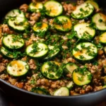 Ground turkey and zucchini skillet dish with spices and herbs