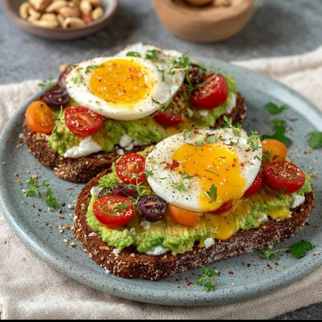 Plate of healthy breakfast dishes including oatmeal and fresh fruits